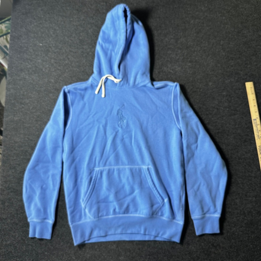 Polo Ralph Lauren Womens Blue Fleece Hoodie Tonal Pony Logo Sweatshirt Small